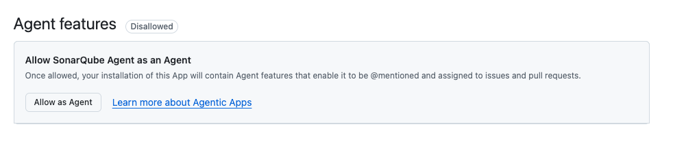 A screenshot demonstrating how to allow SonarQube agent as an Agent, with the 'Allow as Agent' button highlighted to emphasize the action.